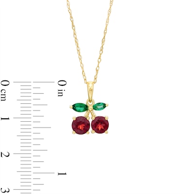 Garnet and Marquise Lab-Created Emerald Cherries Pendant in 10K Gold