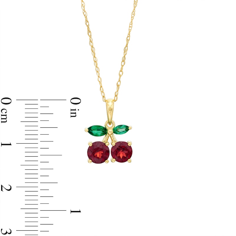 Garnet and Marquise Lab-Created Emerald Cherries Pendant in 10K Gold|Peoples Jewellers