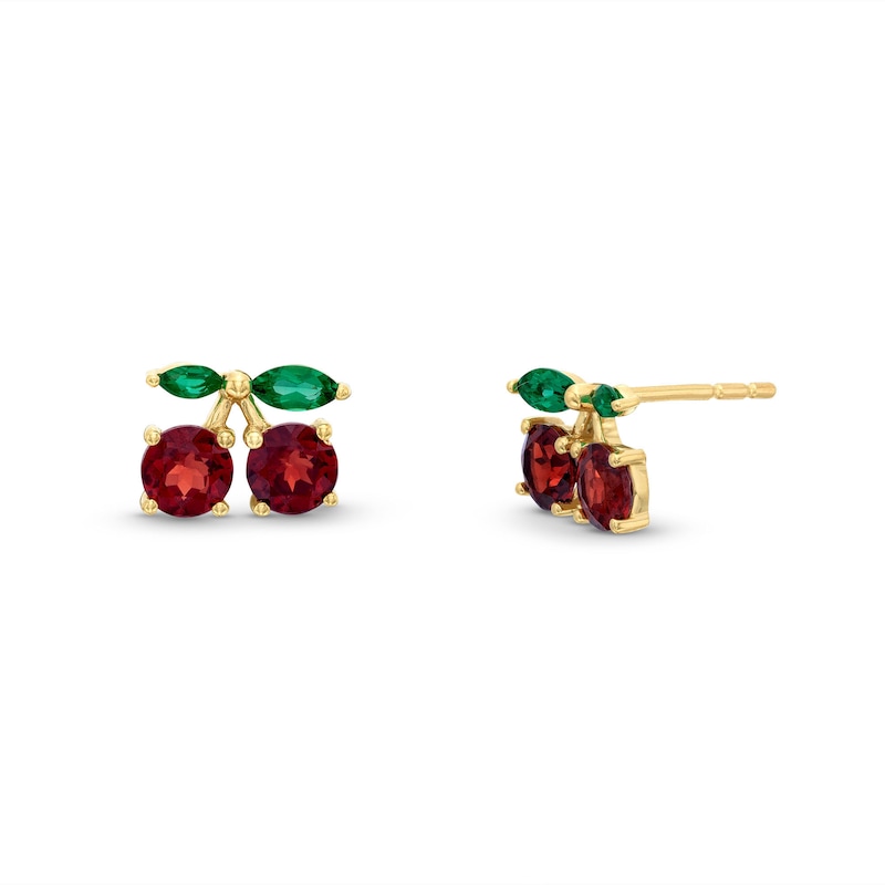 Garnet and Marquise Lab-Created Emerald Cherries Stud Earrings in 10K Gold|Peoples Jewellers