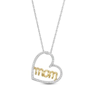 0.15 CT. T.W. Diamond Sideways Heart with "mom" Pendant in Sterling Silver and 10K Gold