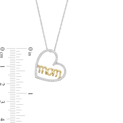 0.15 CT. T.W. Diamond Sideways Heart with "mom" Pendant in Sterling Silver and 10K Gold