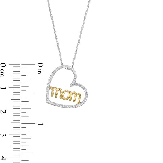 0.15 CT. T.W. Diamond Sideways Heart with "mom" Pendant in Sterling Silver and 10K Gold