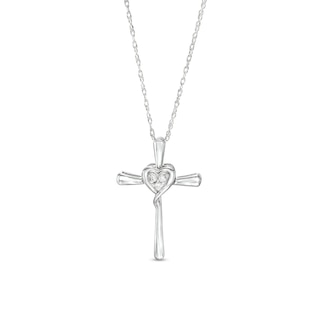 Diamond Accent Miracle Heart Cross Pendant in Sterling Silver