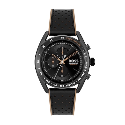 Men's Hugo Boss Centre Court Chronograph Two-Tone Leather Strap Watch with Black Dial (Model: 1514022)