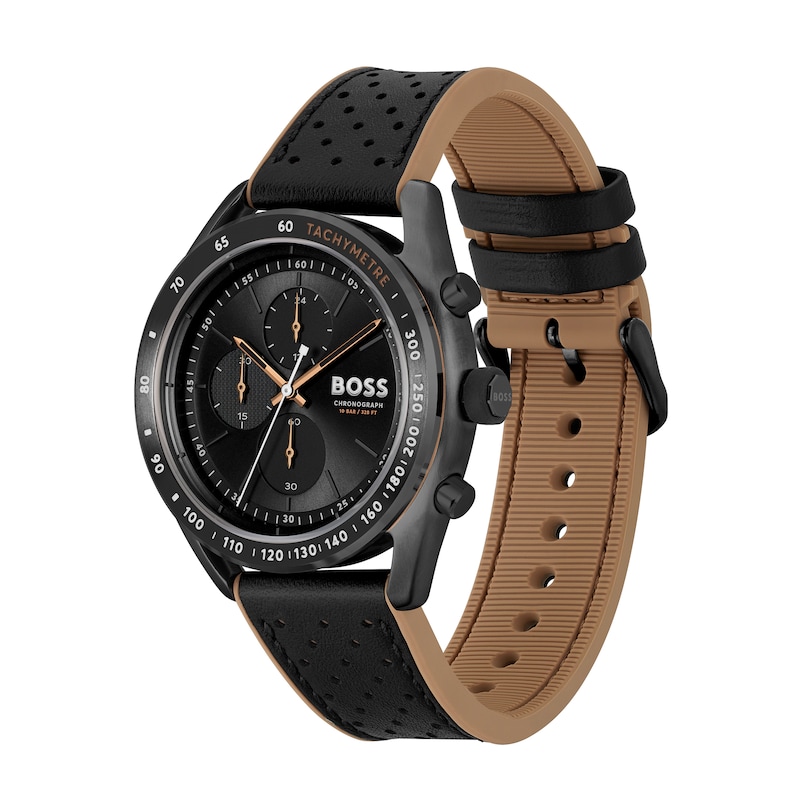 Men's Hugo Boss Centre Court Chronograph Two-Tone Leather Strap Watch with Black Dial (Model: 1514022)|Peoples Jewellers