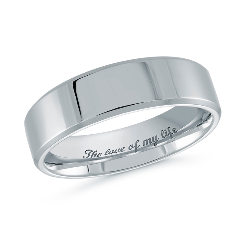 Main Image 1 of 6.0mm Engravable Bevelled Edge Wedding Band in 14K White Gold (1 Finish and Line)