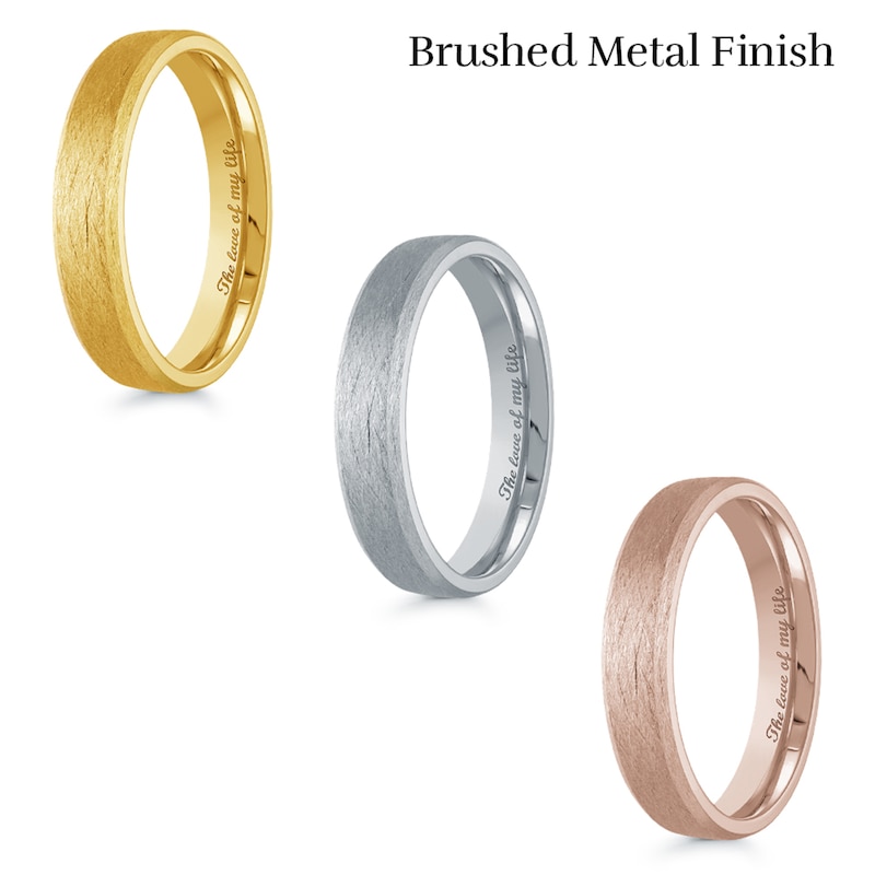 4.0mm Engravable Bevelled Edge Wedding Band in 14K White Gold (1 Finish and Line)