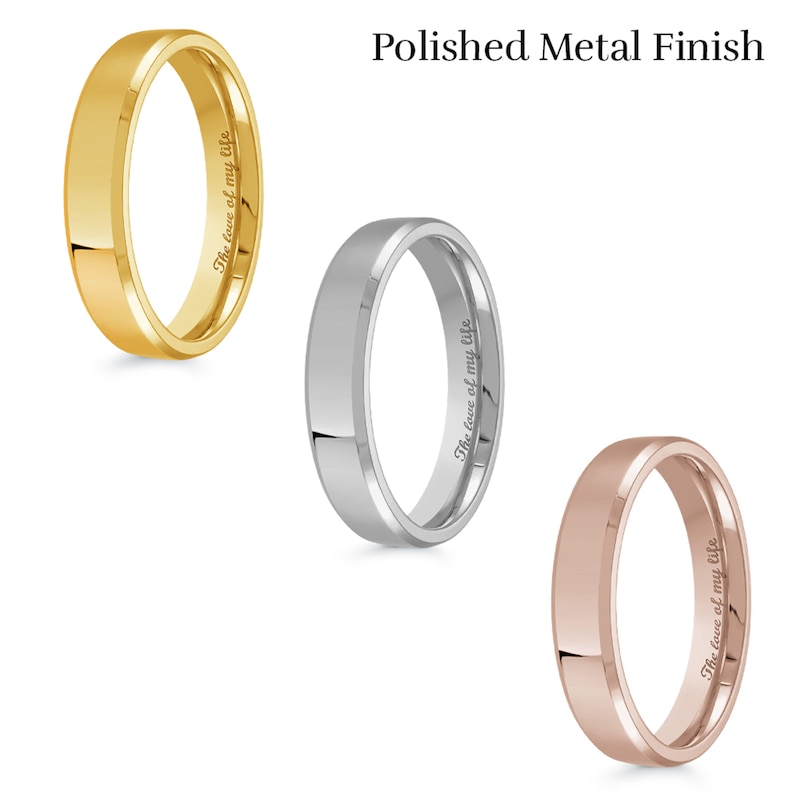 4.0mm Engravable Bevelled Edge Wedding Band in 14K White Gold (1 Finish and Line)