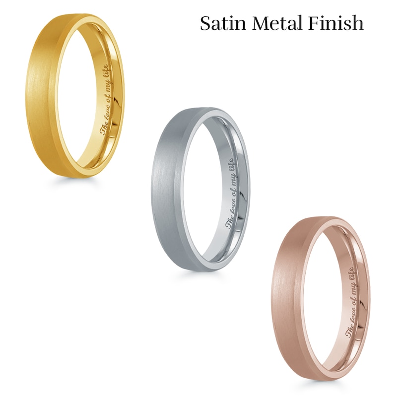 4.0mm Engravable Bevelled Edge Wedding Band in 14K White Gold (1 Finish and Line)