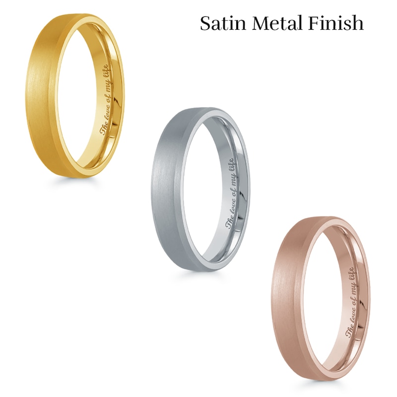 4.0mm Engravable Semi Comfort-Fit Low Dome Wedding Band in 10K White,  Yellow or Rose Gold (1 Line)