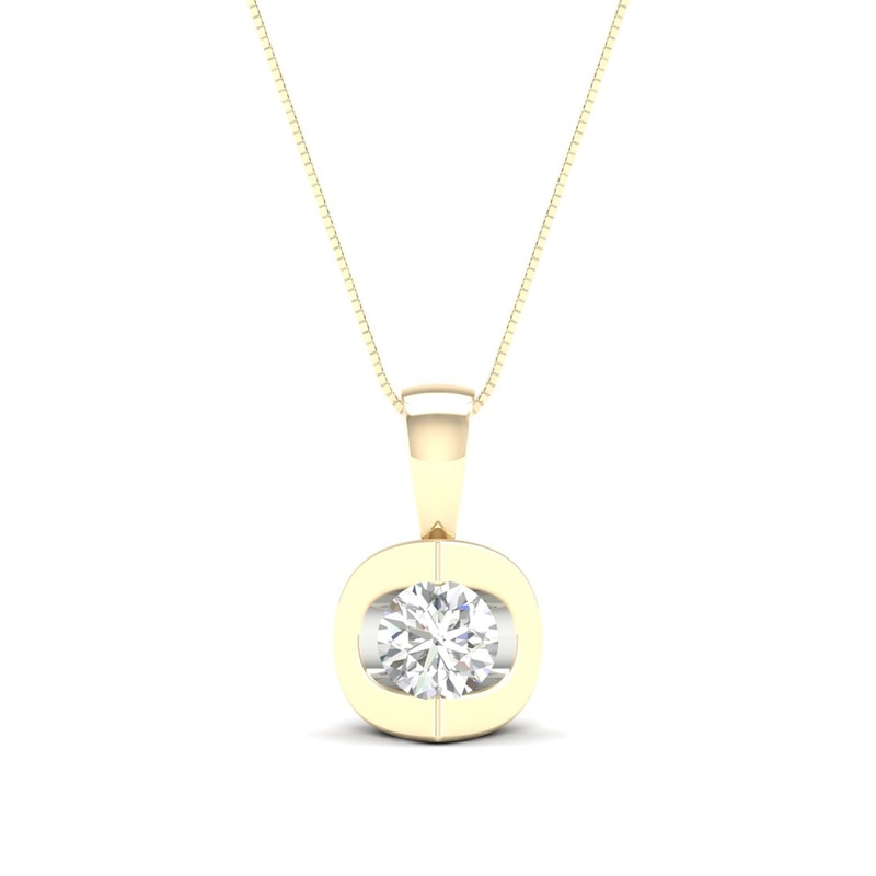 Main Image 1 of 0.10 CT. Canadian Certified Diamond Solitaire Tension-Set Pendant in 14K Gold (I/I2) - 17&quot;