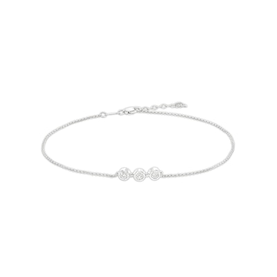 0.04 CT. T.W. Diamond Frame Three Stone Anklet in Sterling Silver - 10"