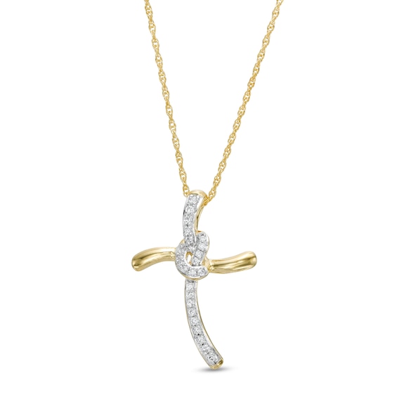 0.15 CT. T.W. Diamond Knotted Cross Pendant in 10K Gold