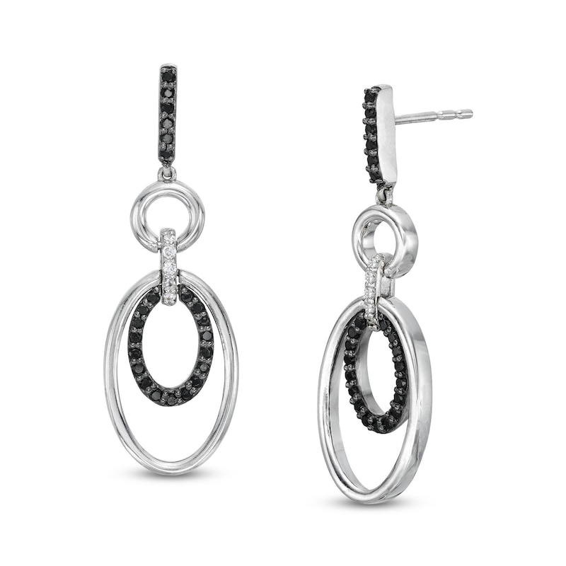 0.30 CT. T.W. Black and White Diamond Oval Drop Earrings in Sterling Silver|Peoples Jewellers