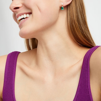 Pear-Shaped Lab-Created Emerald and Freshwater Cultured Pearl Drop Earrings in Sterling Silver