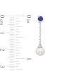 Thumbnail Image 2 of Blue Lab-Created Sapphire and Freshwater Cultured Pearl Chain Drop Earrings in Sterling Silver