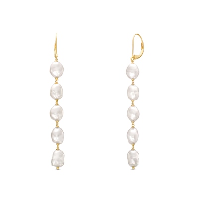 Baroque Freshwater Cultured Pearl Dangle Drop Earrings in 10K Gold