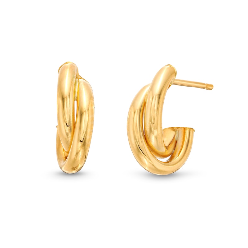 Criss-Cross 10.0mm Oval J-Hoop Earrings in 14K Gold