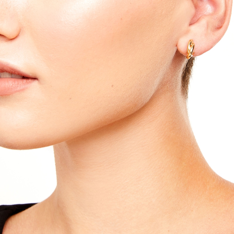 Criss-Cross 10.0mm Oval J-Hoop Earrings in 14K Gold|Peoples Jewellers