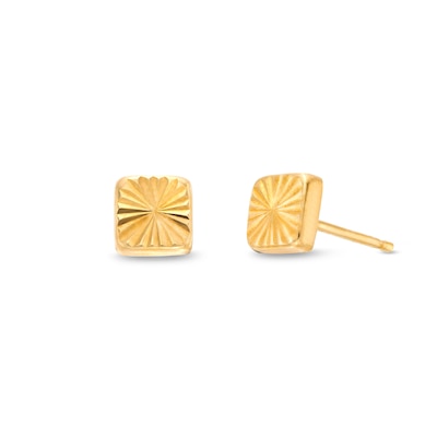 Diamond-Cut 5.0mm Cushion-Shaped Stud Earrings in 14K Gold