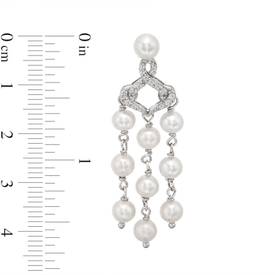 Freshwater Cultured Pearl and White Lab-Created Sapphire Chandelier Drop Earrings in Sterling Silver