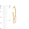 Thumbnail Image 2 of Oval Freshwater Cultured Pearl Dangle Hoop Earrings in 10K Gold