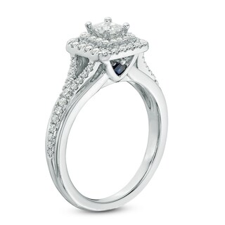 Previously Owned - Vera Wang Love Collection 0.58 CT. T.W. Princess-Cut Diamond Double Frame Ring in 14K White Gold