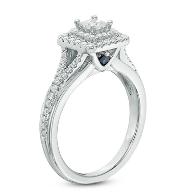 Previously Owned - Vera Wang Love Collection 0.58 CT. T.W. Princess-Cut Diamond Double Frame Ring in 14K White Gold