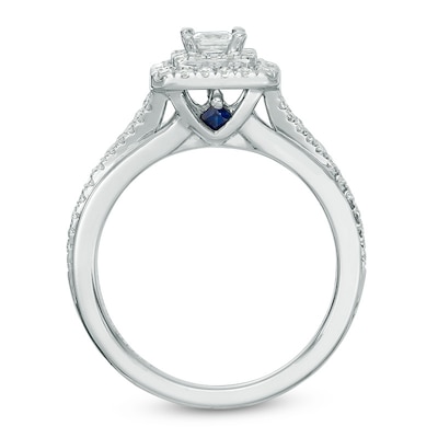 Previously Owned - Vera Wang Love Collection 0.58 CT. T.W. Princess-Cut Diamond Double Frame Ring in 14K White Gold