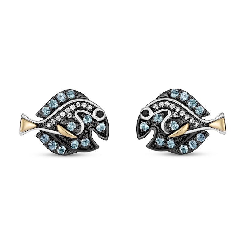 Disney Treasures Finding Nemo Blue Topaz and 0.04 CT. T.W. Diamond Dory Stud Earrings in Sterling Silver and 10K Gold|Peoples Jewellers