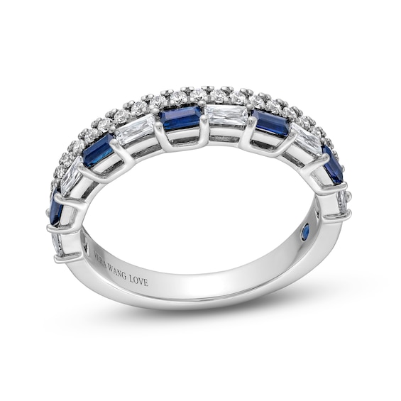 Vera Wang Love Collection 0.37 CT. T.W. Diamond and Blue Sapphire Stacked Band in 14K White Gold