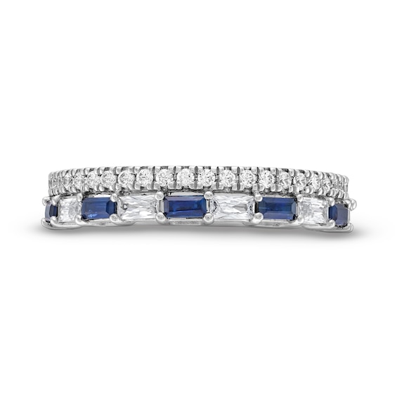 Vera Wang Love Collection 0.37 CT. T.W. Diamond and Blue Sapphire Stacked Band in 14K White Gold