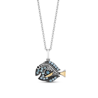 Disney Treasures Finding Nemo Swiss Blue Topaz and 0.04 CT. T.W. Diamond Dory Pendant in Sterling Silver and 10K Gold