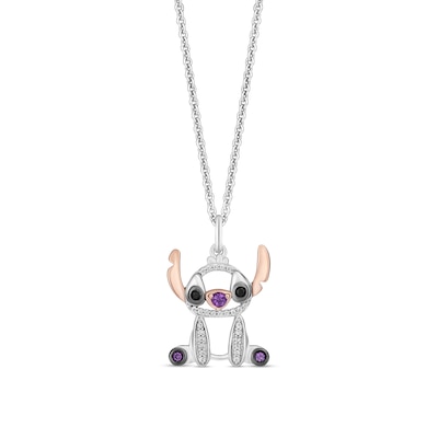 Disney Treasures Lilo and Stitch Amethyst and 0.085 CT. T.W. Diamond Seated Pendant in Sterling Silver and 10K Rose Gold