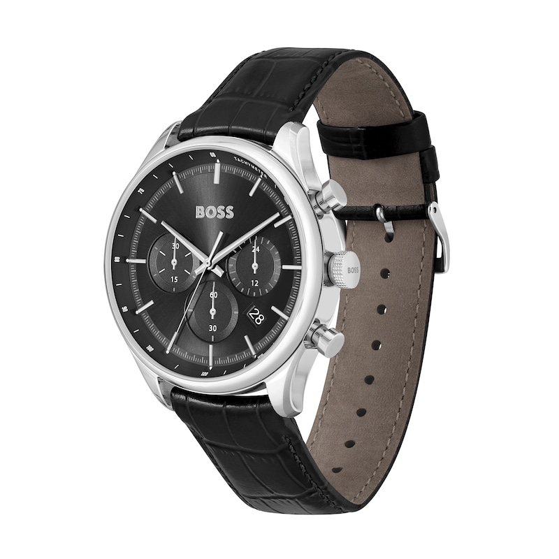 Men's Hugo Boss Gregor Chronograph Black Leather Strap Watch with Black Dial (Model: 1514049)