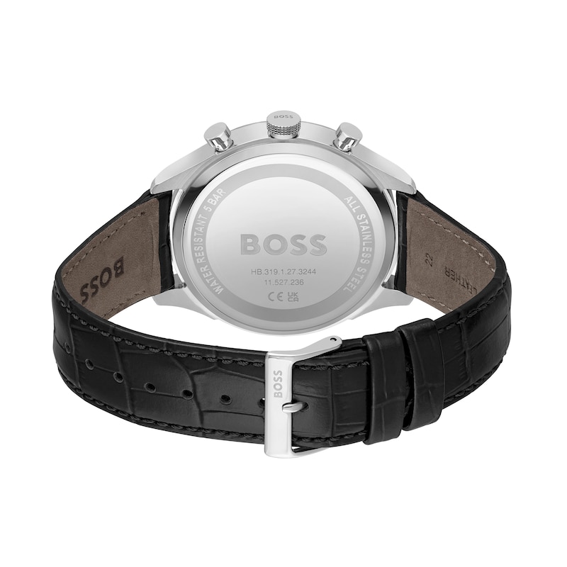 Men's Hugo Boss Gregor Chronograph Black Leather Strap Watch with Black Dial (Model: 1514049)|Peoples Jewellers