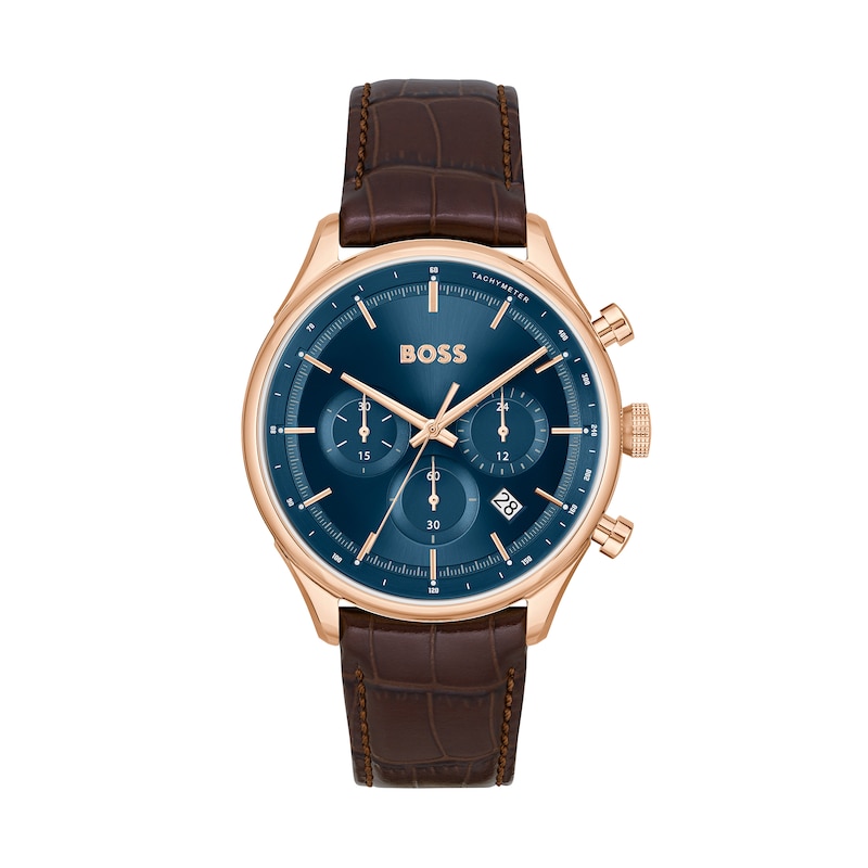 Peoples Men\'s Hugo Boss Strap | Chronograph Shopping Brown Blue Centre Jewellers Watch 1514050)|Peoples Leather with Dial (Model: Halifax Gregor Rose
