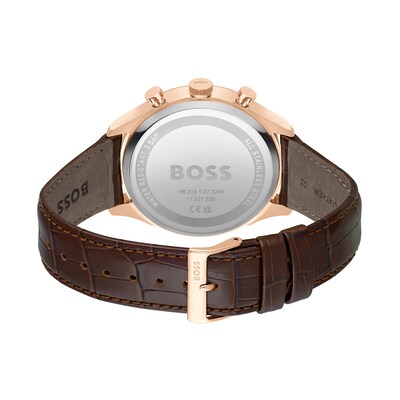 Men's Hugo Boss Gregor Rose Chronograph Brown Leather Strap Watch with Blue Dial (Model: 1514050)