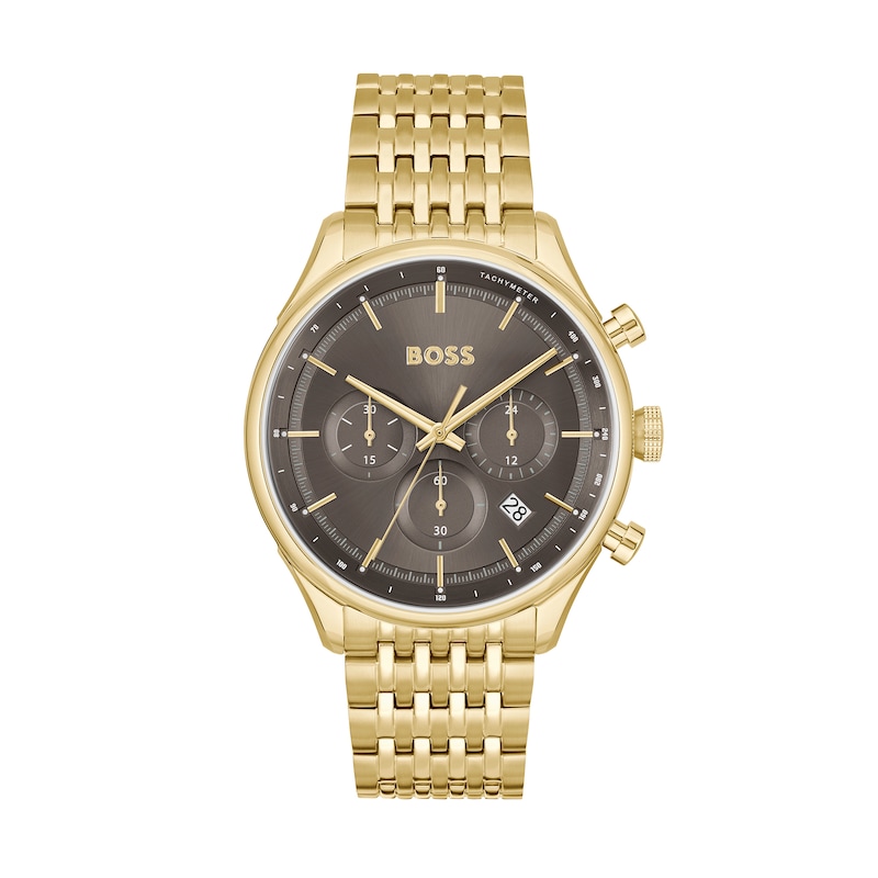 Men's Hugo Boss Gregor Chronograph Brushed Gold-Tone IP Watch with Black Dial (Model: 1514051)