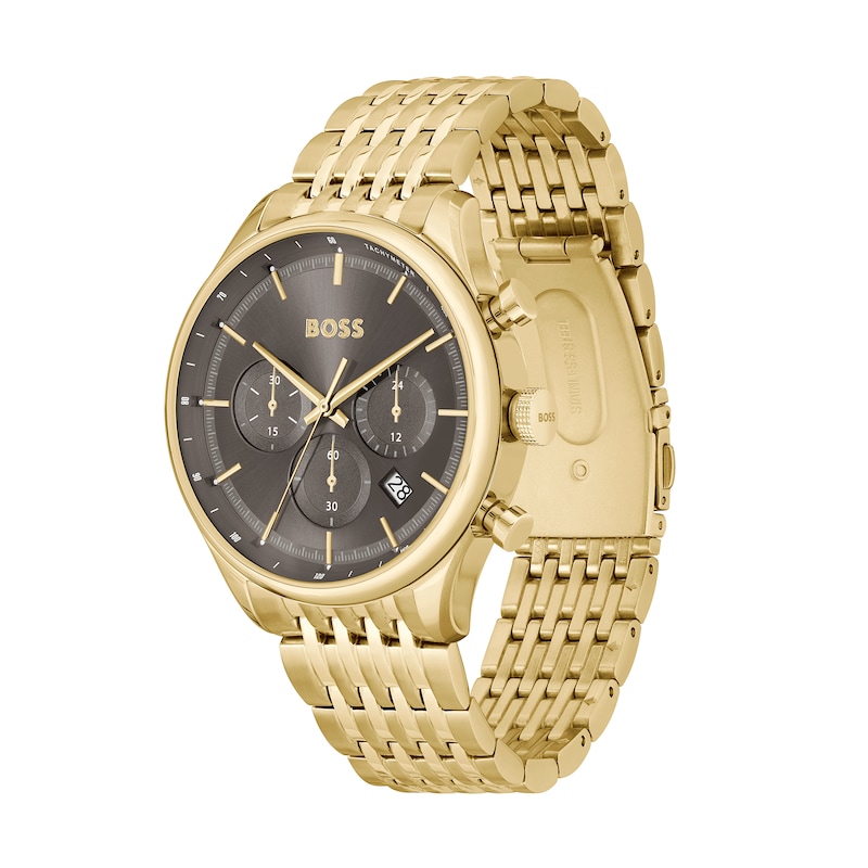 Men's Hugo Boss Gregor Chronograph Brushed Gold-Tone IP Watch with Black Dial (Model: 1514051)