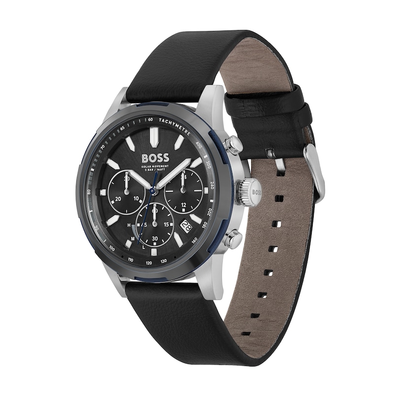 Men's Hugo Boss Solgrade Chronograph Black Leather Strap Watch with Grey Dial (Model: 1514031)