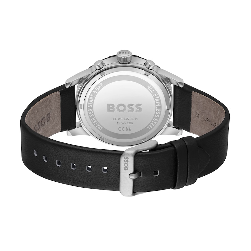 Men's Hugo Boss Solgrade Chronograph Black Leather Strap Watch with Grey Dial (Model: 1514031)