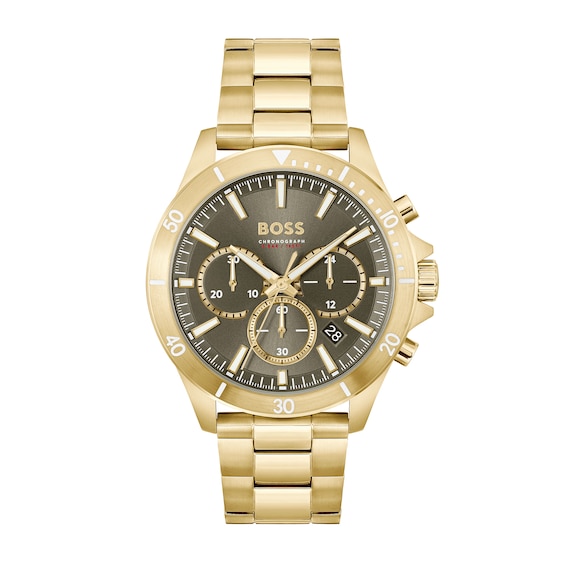 Men's Hugo Boss Troper Gold-Tone IP Chronograph Watch with Green Dial (Model: 1514059)