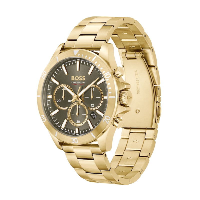 Shop 1514059)|Peoples Gold-Tone Boss with Troper Midtown (Model: Men\'s Chronograph IP Peoples Hugo | Dial Watch Green Jewellers