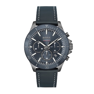 Men's Hugo Boss Troper Chronograph Blue Leather Strap Watch with Blue Dial (Model: 1514056)