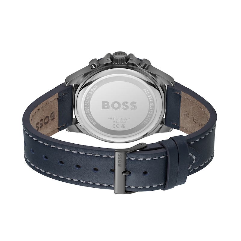 Men's Hugo Boss Troper Chronograph Blue Leather Strap Watch with Blue Dial (Model: 1514056)