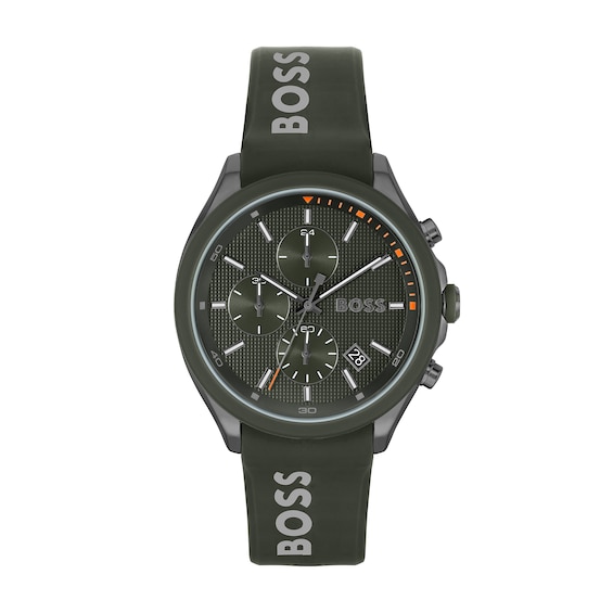 Men's Hugo Boss Velocity Green Silicone Strap Chronograph Watch with Green Dial (Model: 1514060)