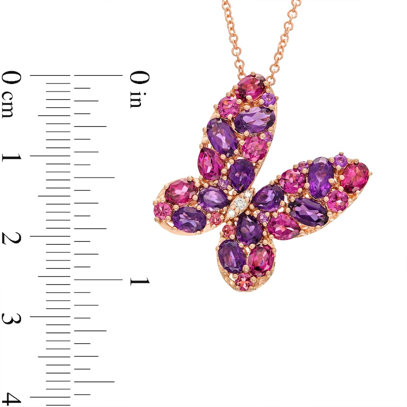 EFFY™ Collection Amethyst, Rhodolite Garnet and Diamond Accent Tilted Butterfly Pendant in 14K Rose Gold