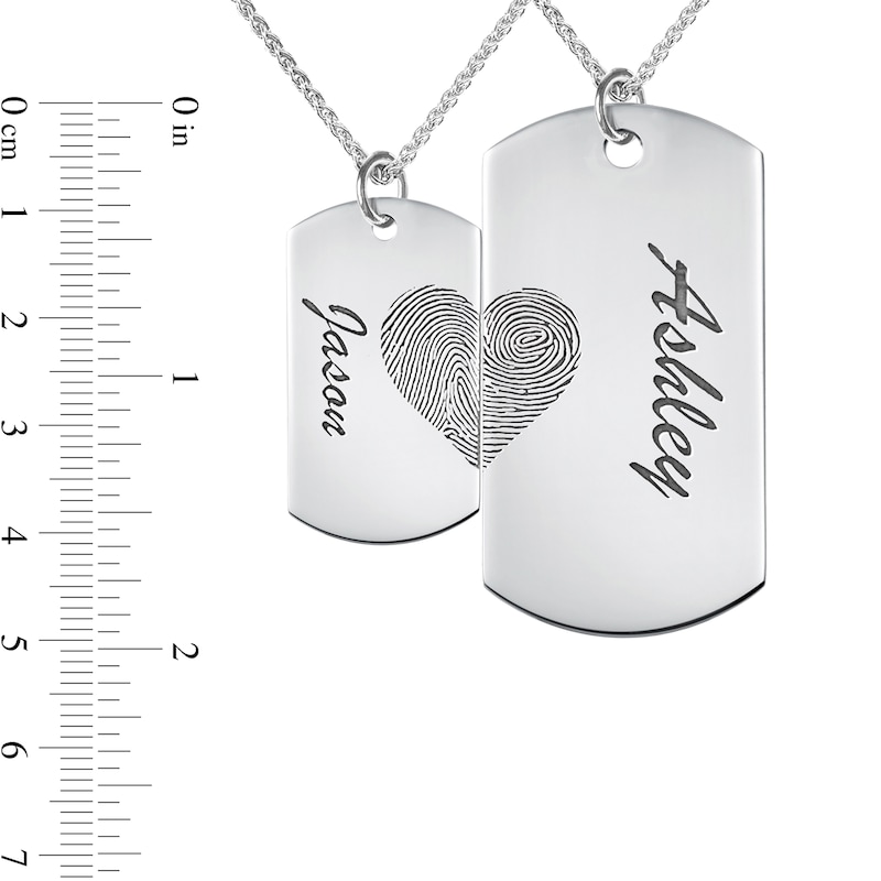 Couple's Fingerprint Engravable Dog Tag Pendant Set in Sterling Silver (2 Fingerprints and 5 Lines)|Peoples Jewellers