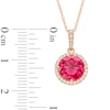 Lab-Created Ruby and White Lab-Created Sapphire Frame Pendant and Drop Earrings Set in 10K Rose Gold